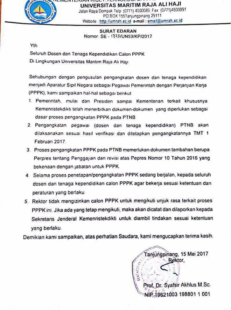 Buntut aksi 1805, Rektor UMRAH keluarkan surat edaran