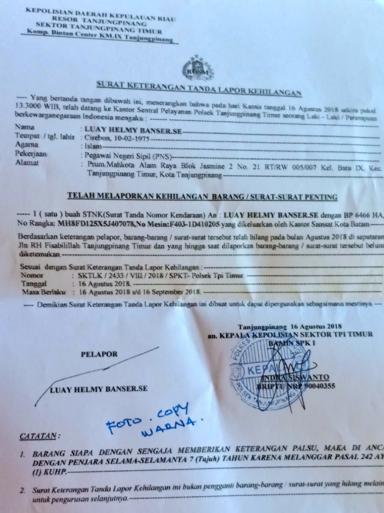ASN ini berharap STNKnya dapat ditemukan