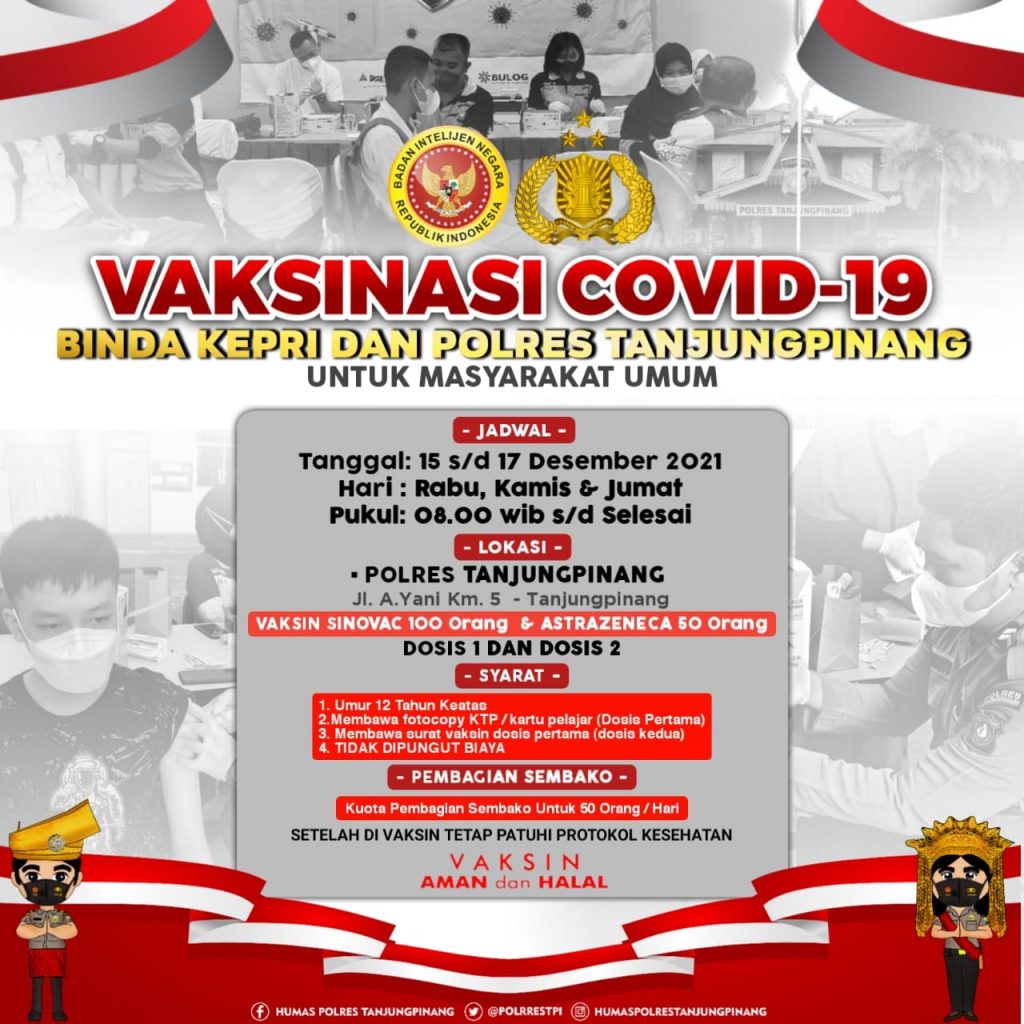 Ayo Warga Tanjungpinang Lakukan Vaksinasi Covid-19 di Polres Dapat Sembako