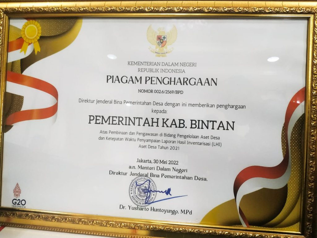 Syabbas ! Laporkan Inventarisasi Aset Desa, Bintan Jadi yang Pertama di Indonesia
