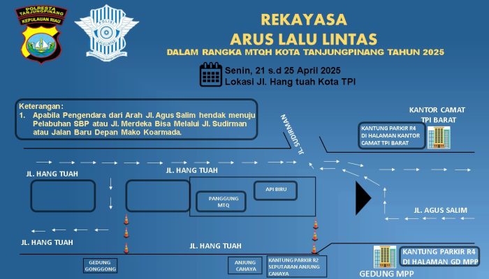 Hindari Kemacetan, Ini Pengalihan Arus Selama MTQH XIX di Tanjungpinang