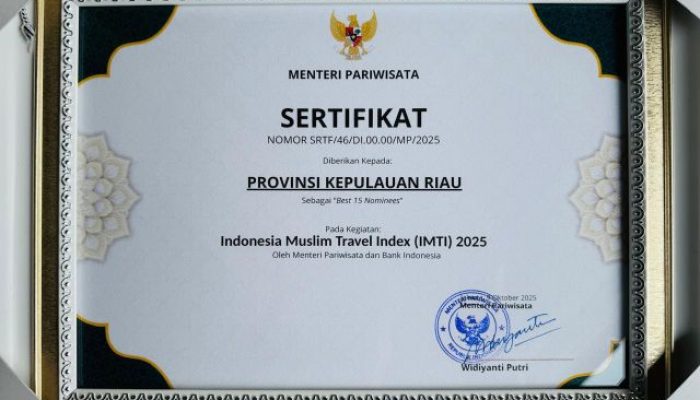 Kepri Dapat Penghargaan Destinasi Ramah Muslim dari Kemenparekraf RI