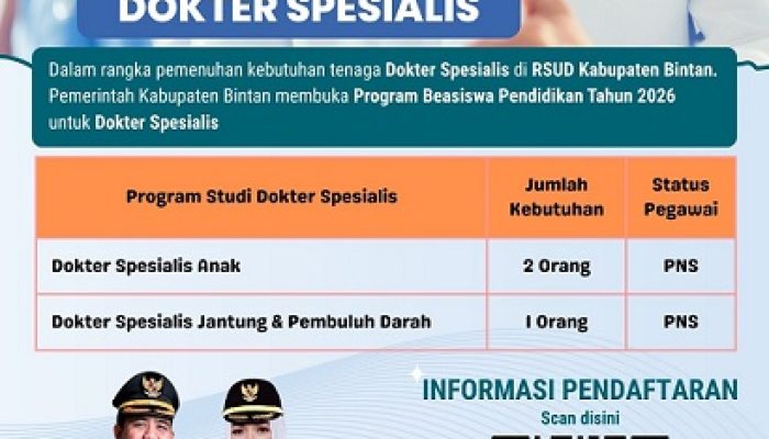 Dokter Umum di Bintan Bisa Kuliah Spesialis Gratis, Ini Syaratnya