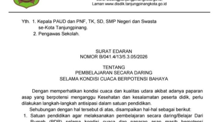 Kabut Asap Selimuti Tanjungpinang, Siswa PAUD hingga SMP Belajar dari Rumah